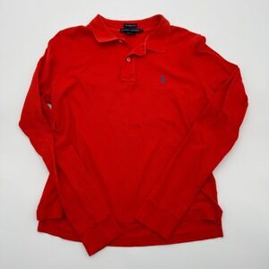 Ralph Lauren Womens Skinny Polo Shirt Red Orange Long Sleeve Cotton Pique XL